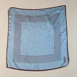 Adolfo Scarf Vintage Square Light Blue‎ and Brown With Polka Dots